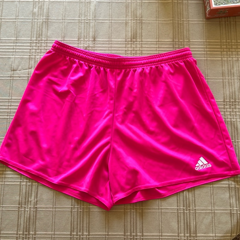 Adidas women’s Climalite bright pink exercise shorts, size L
